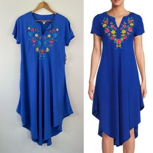 NWT Pioneer Woman Floral Embroidered Cottagecore Handkerchief Hem Midi Dress